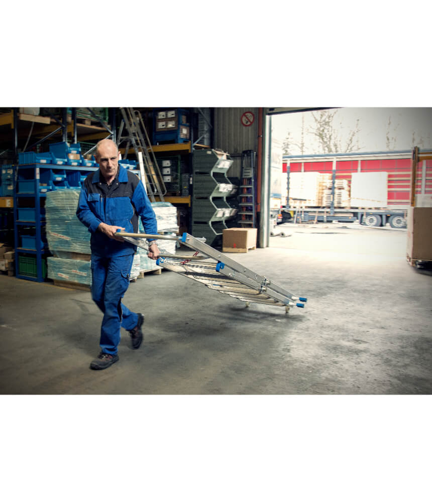 Krause Telescopic Platform Ladder wheeling